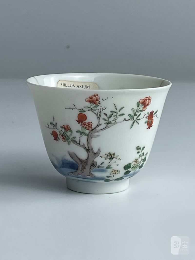 清雍正  五彩五月石榴花神杯 - 图2